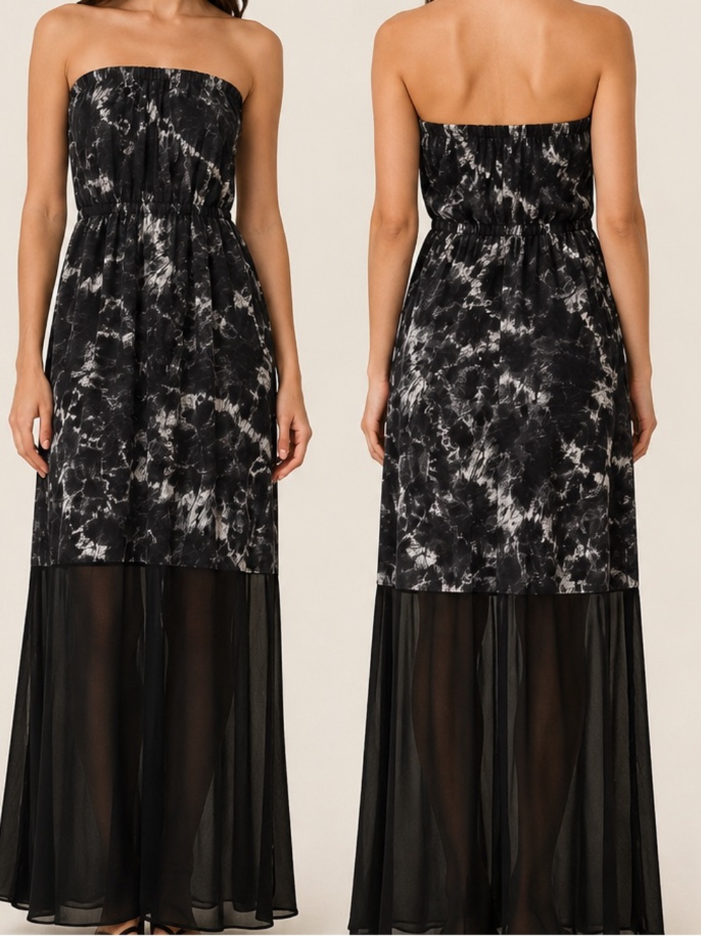 Express Strapless Tie-Dye Maxi Dress - Black & White